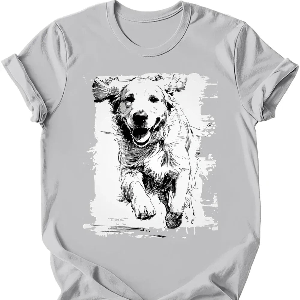 Golden Retriever running dog tee ice grey