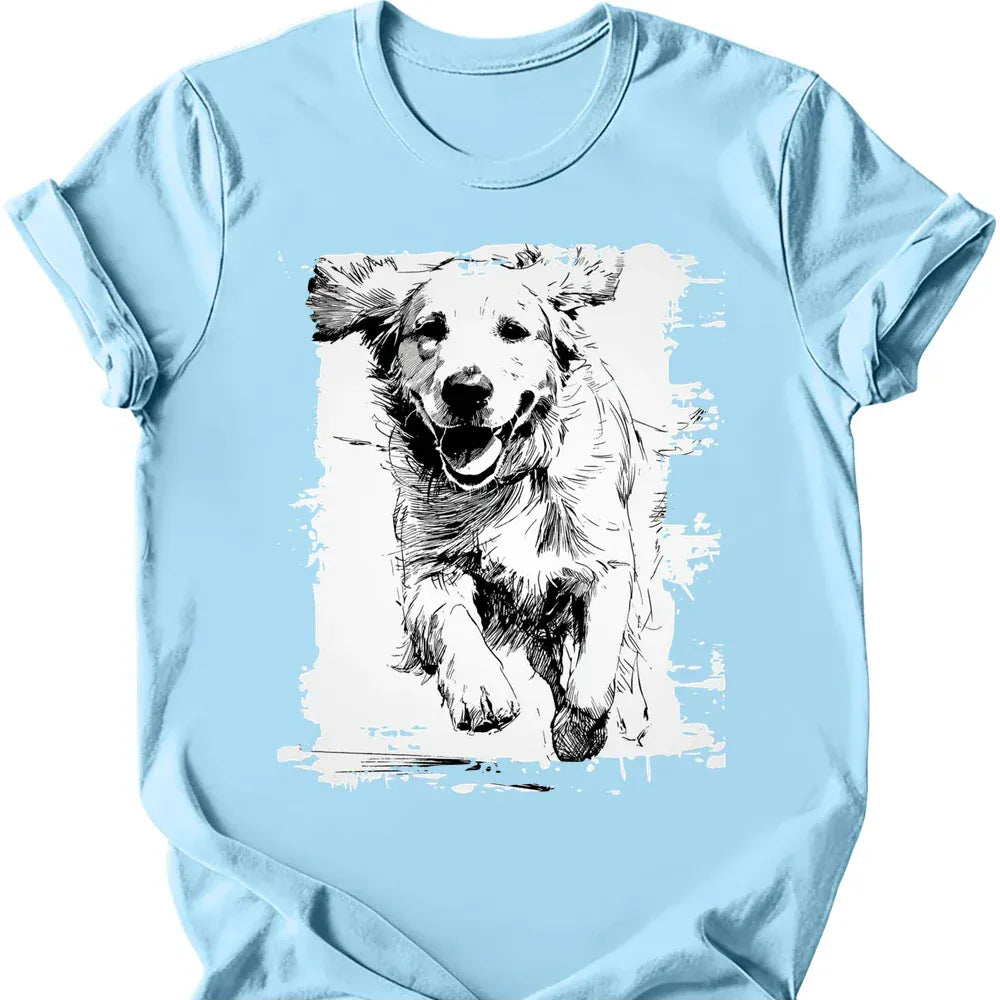 Golden Retriever running dog tee light blue