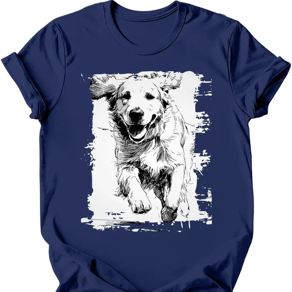 Golden Retriever running dog tee navy