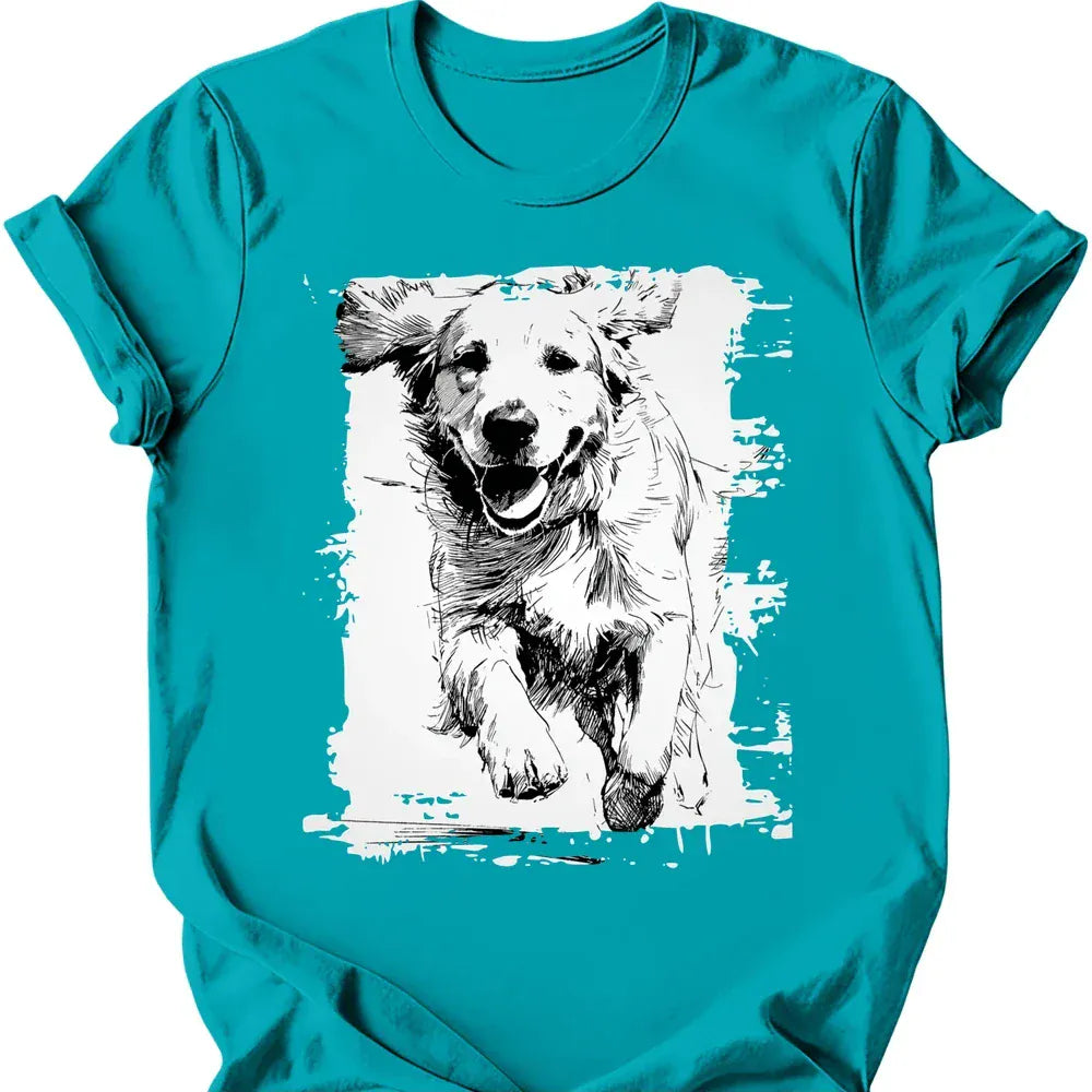 Golden Retriever running dog tee tropical blue