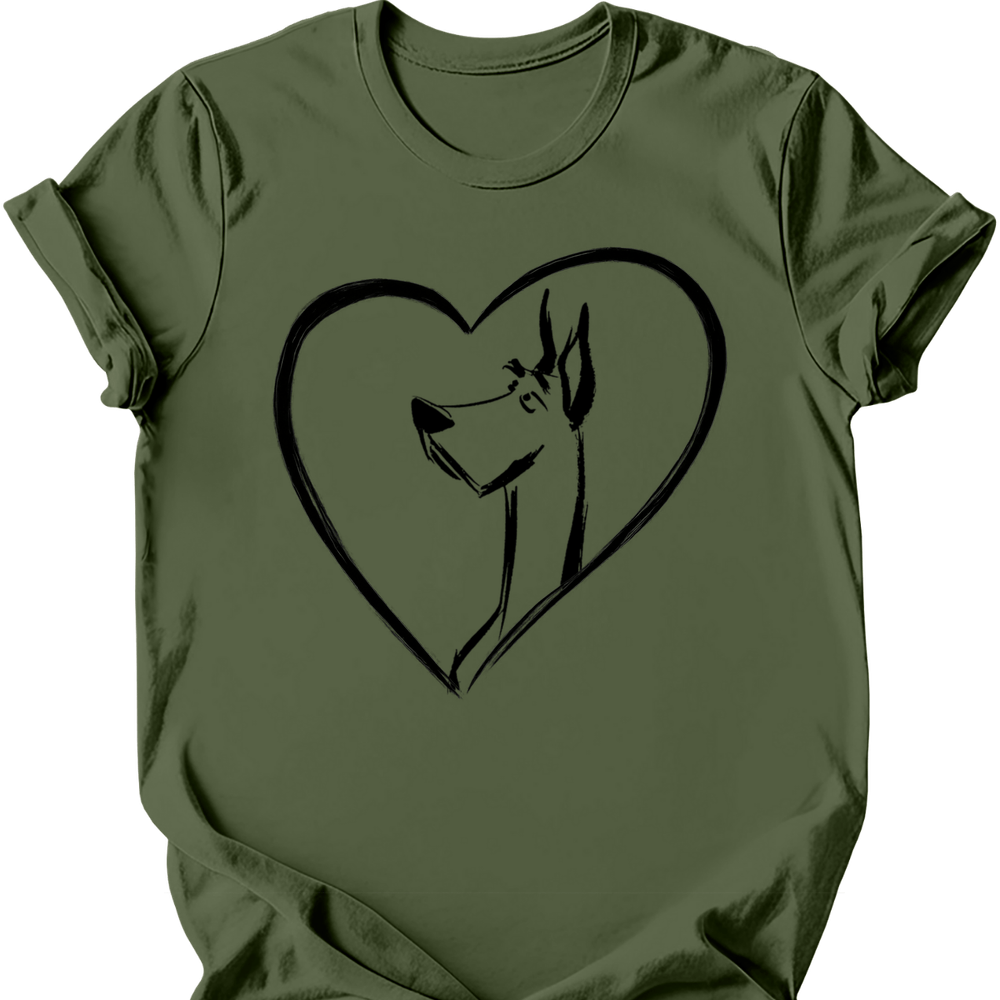 Great Dane heart dog tee military green