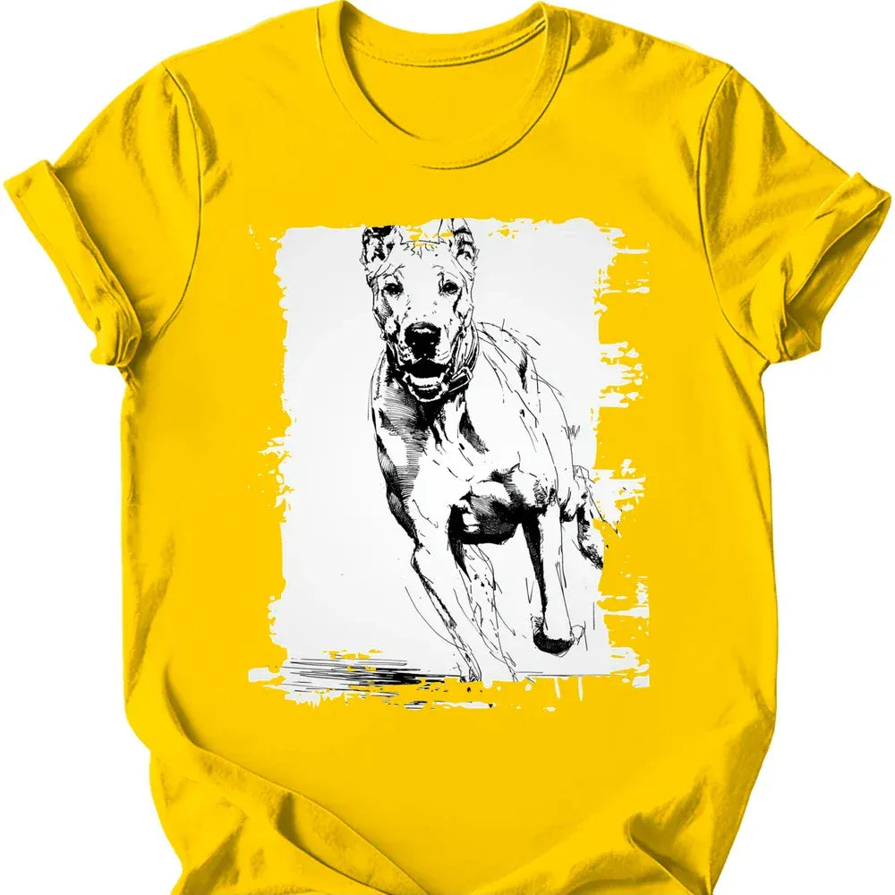 Great Dane running dog tee daisy
