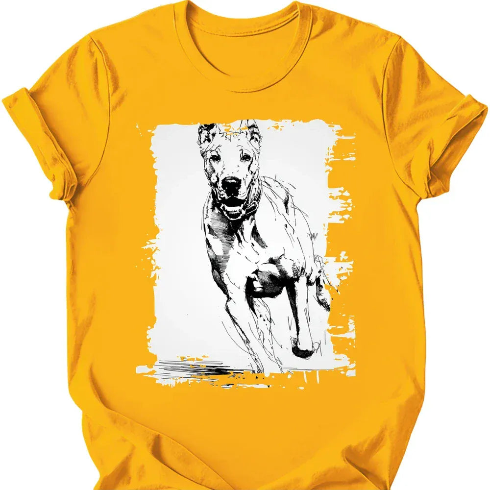 Great Dane running dog tee gold