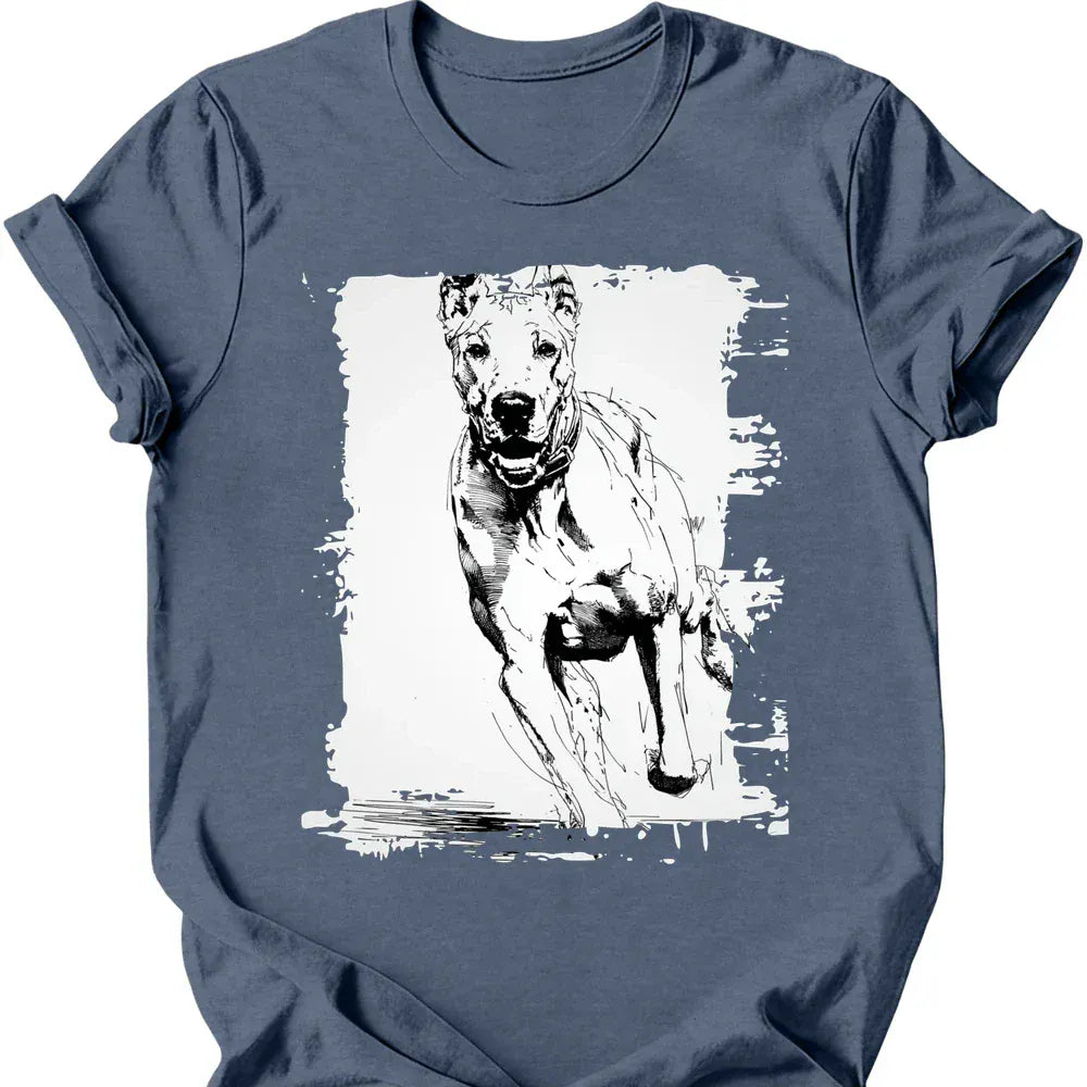 Great Dane running dog tee heather indigo