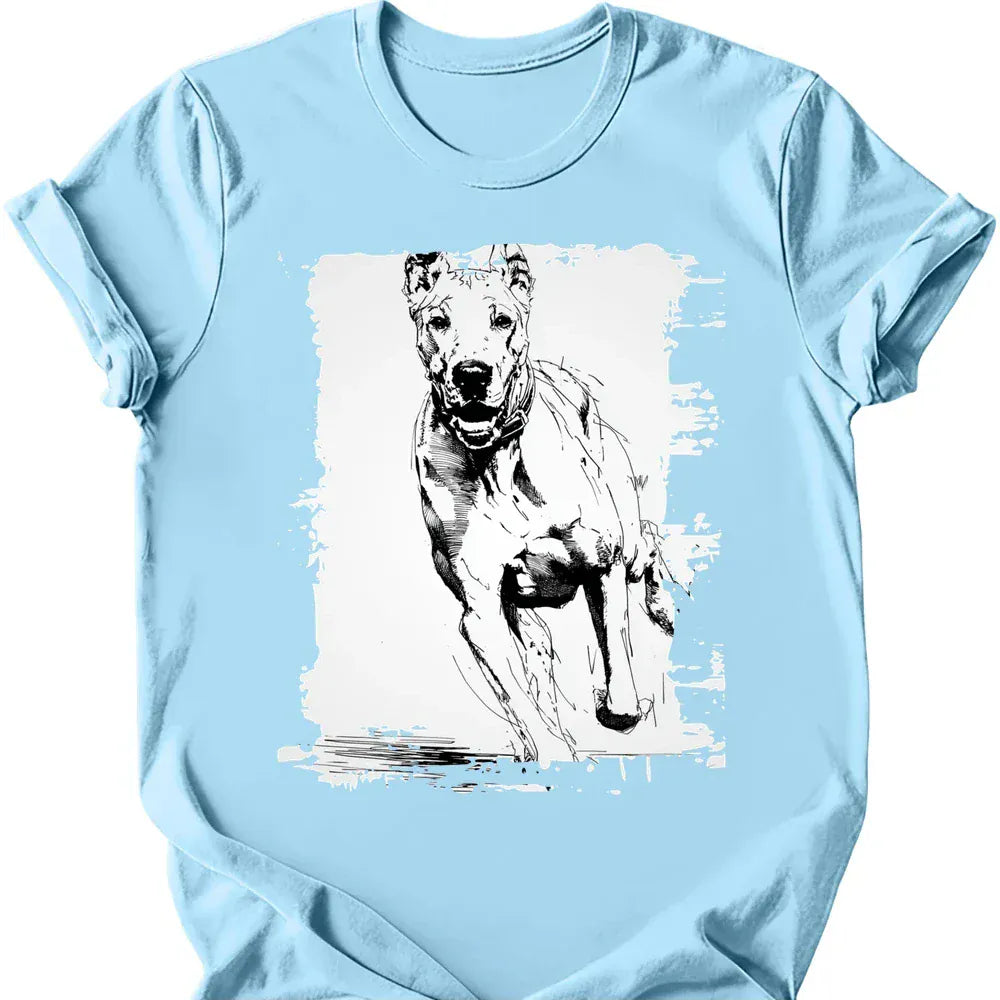 Great Dane running dog tee light blue