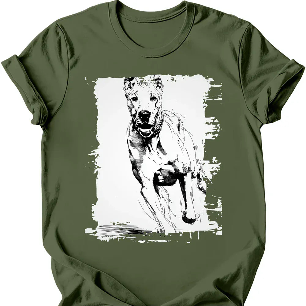 Great Dane running dog tee military green
