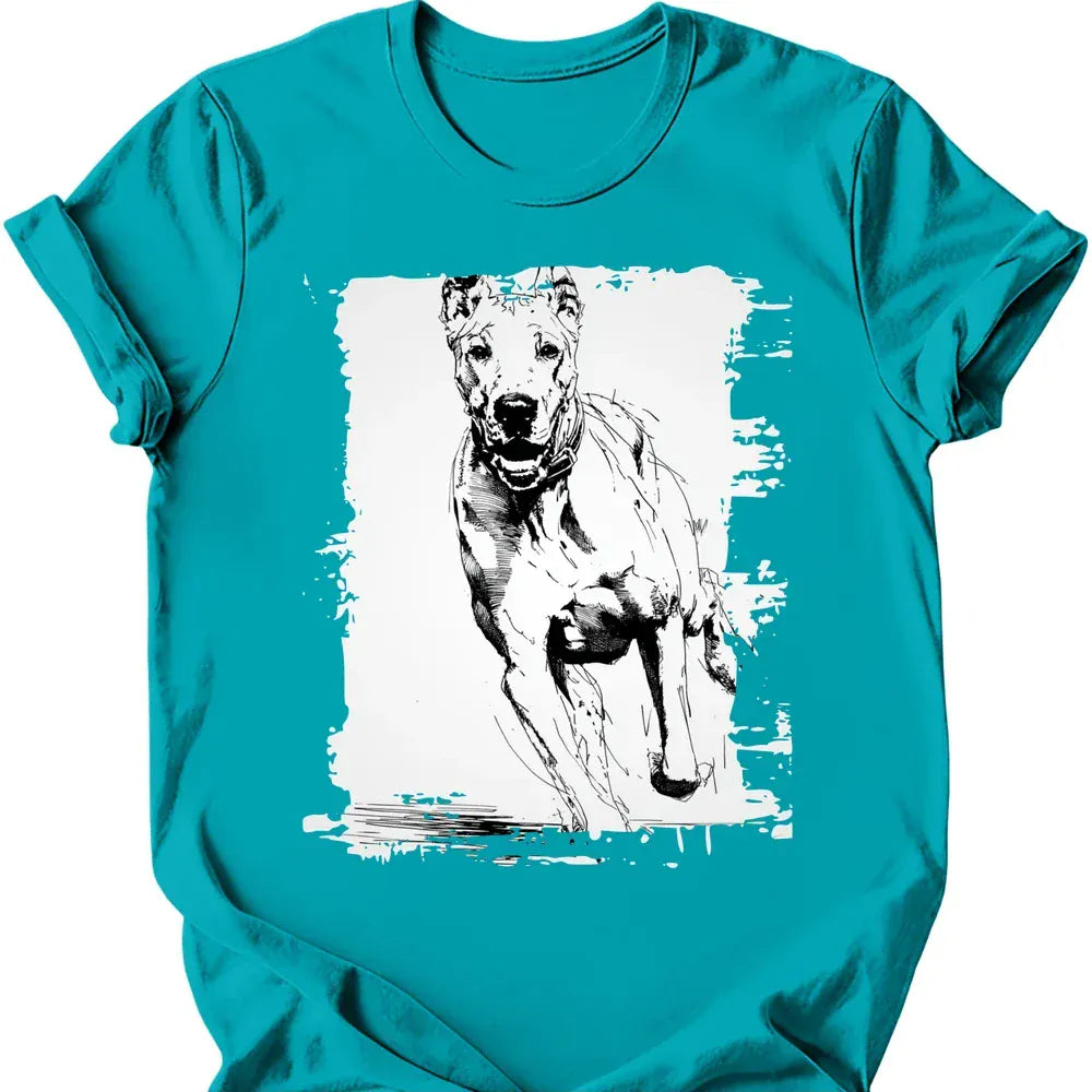 Great Dane running dog tee tropical blue