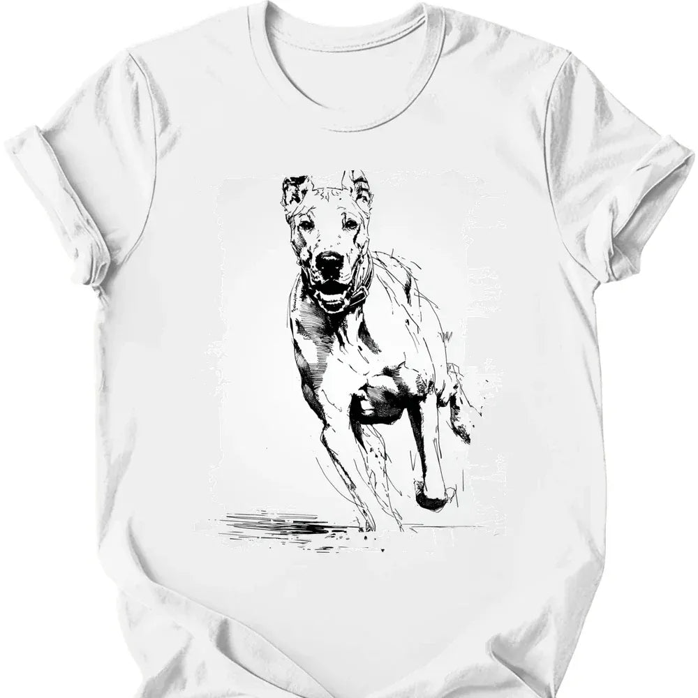Great Dane running dog tee white