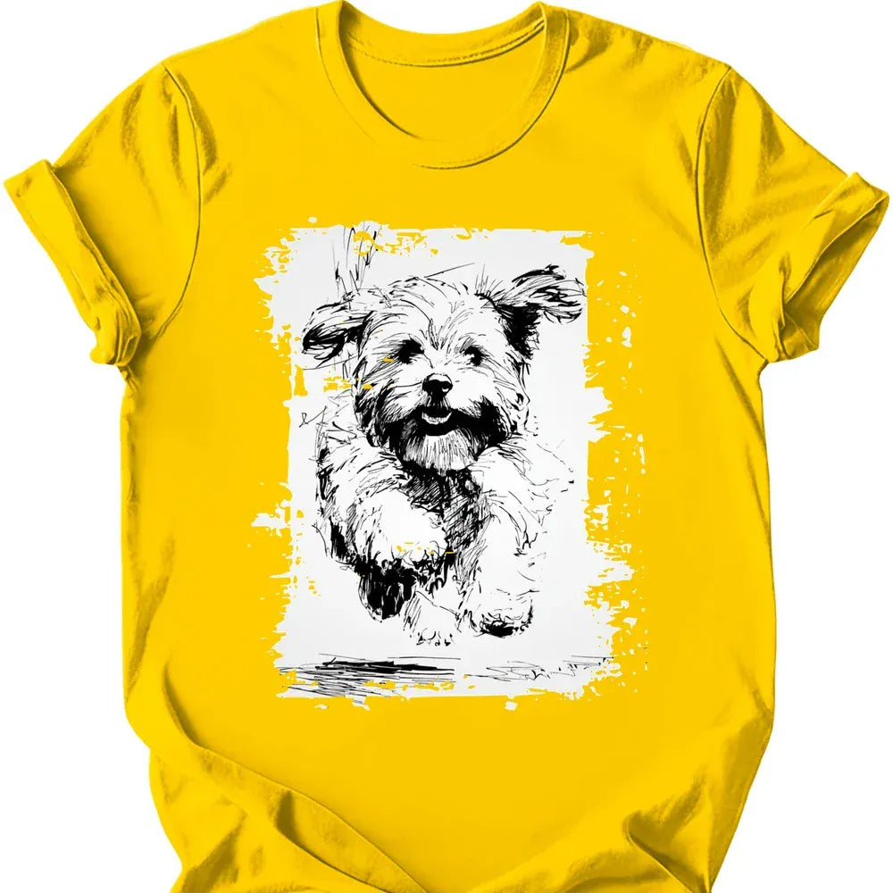 Havanese running dog tee daisy