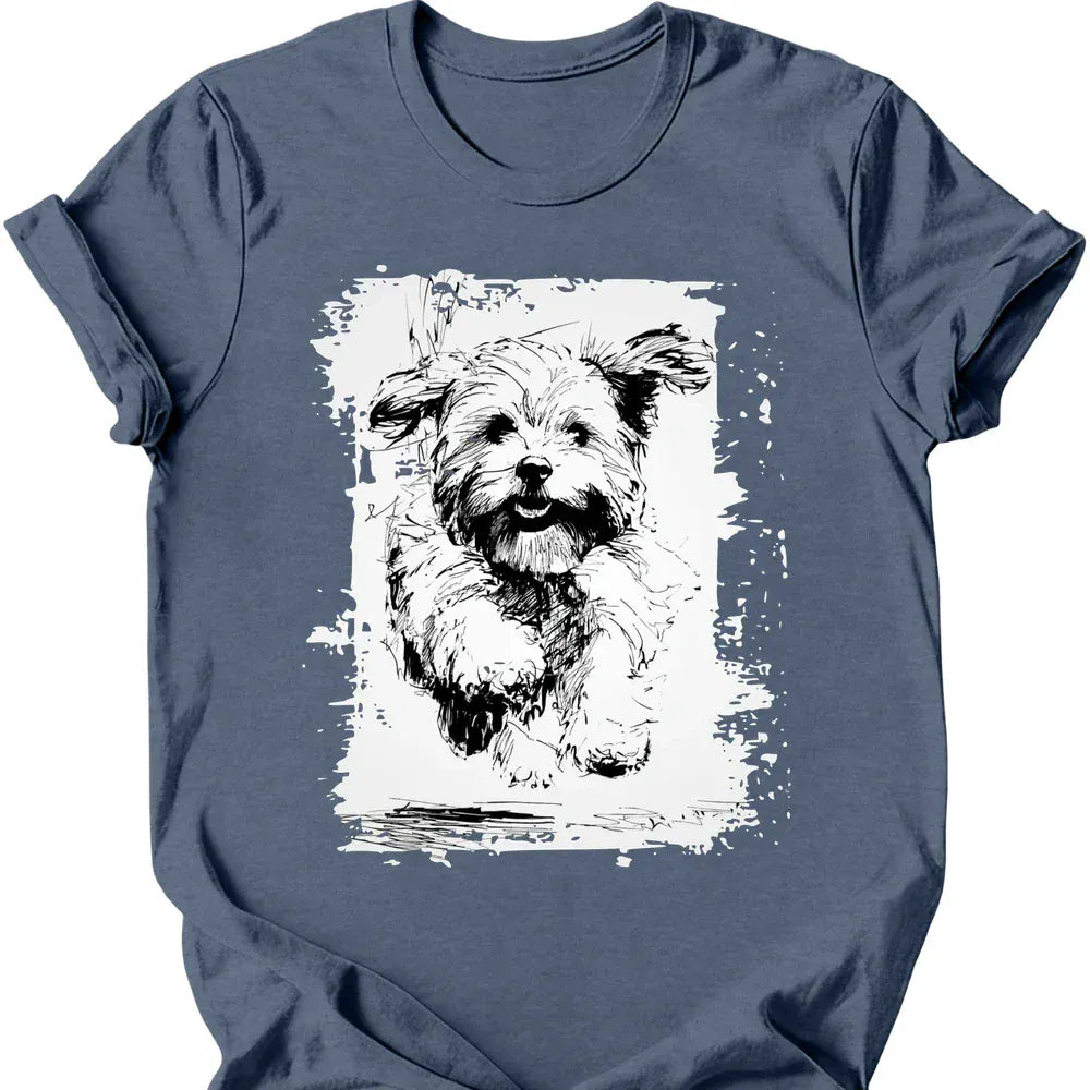 Havanese running dog tee heather indigo
