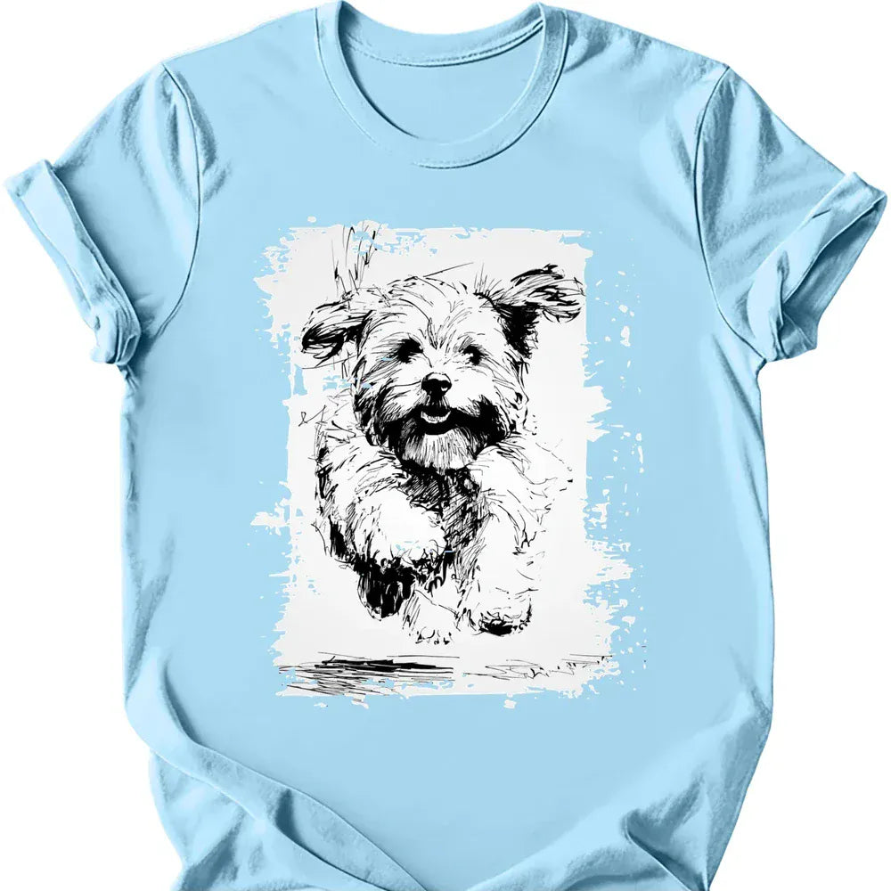 Havanese running dog tee light blue