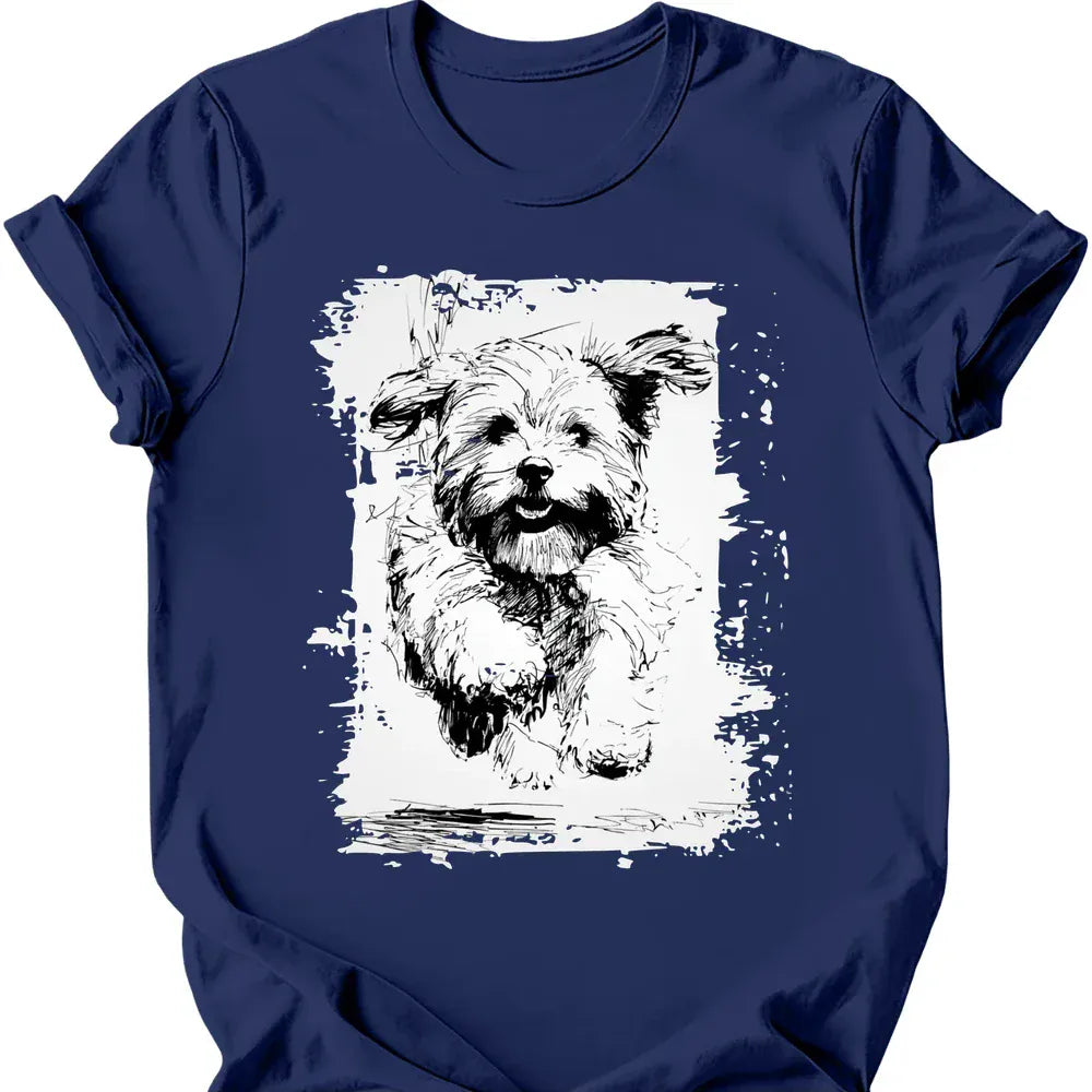 Havanese running dog tee navy