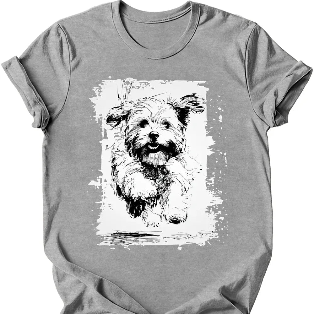 Havanese running dog tee sport grey
