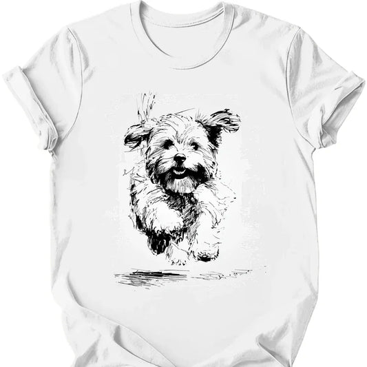Havanese running dog tee white