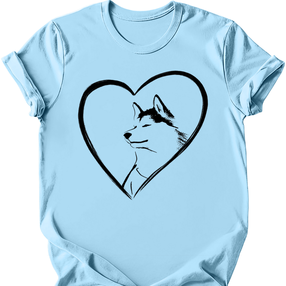 Husky heart dog tee light blue