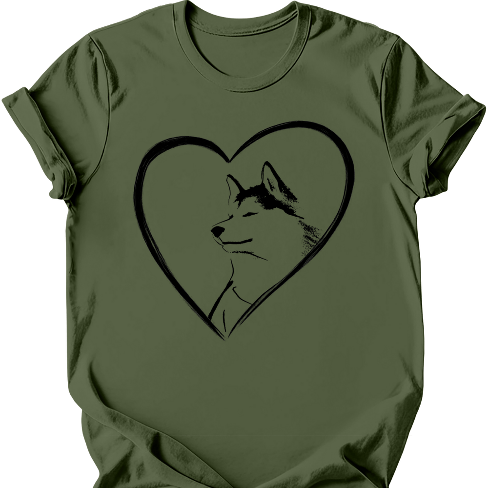 Husky heart dog tee military green