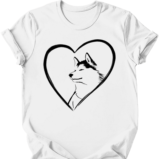 Husky heart dog tee white