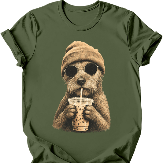 irish terrier hipster dog tee military green