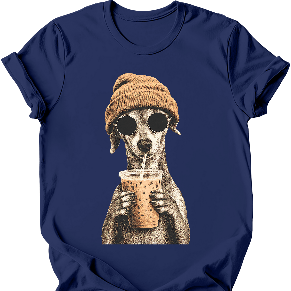 Italian greyhound hipster dog tee navy