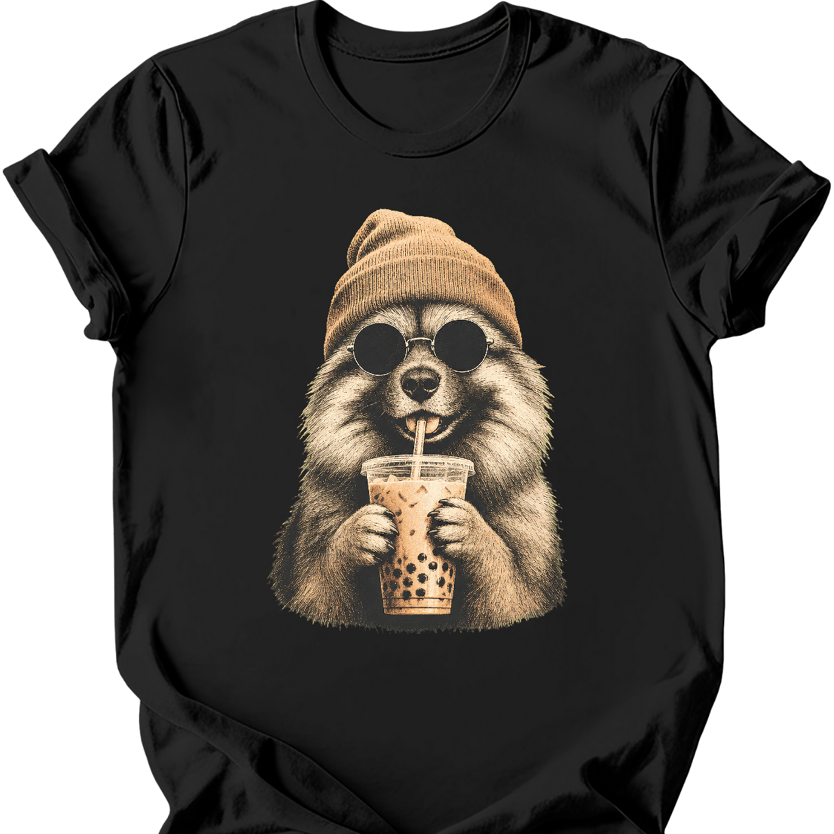 keeshond hipster dog tee black
