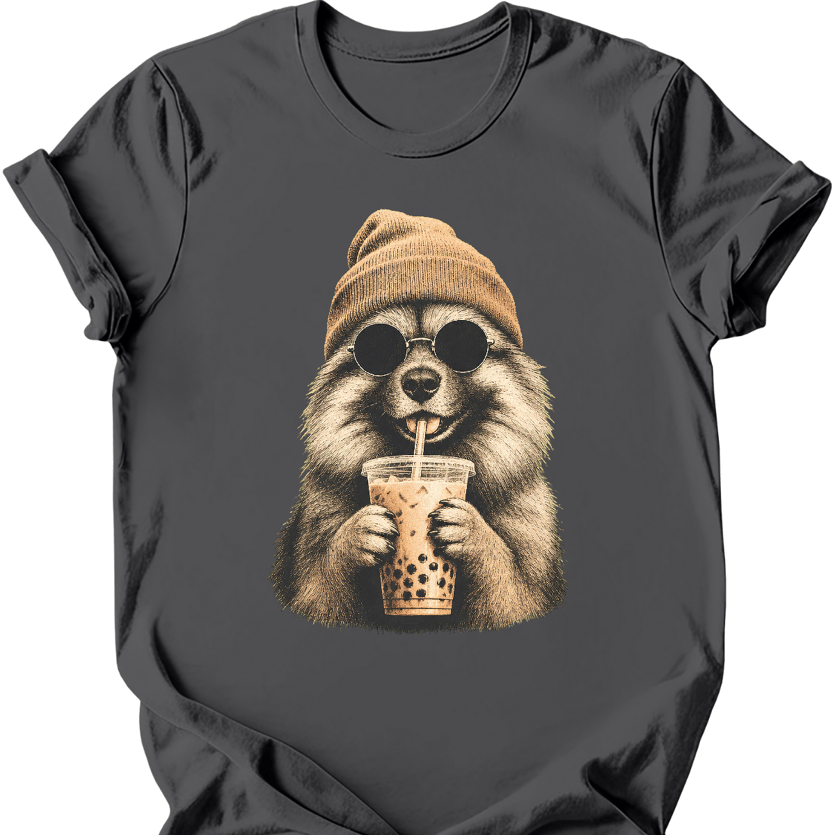 keeshond hipster dog tee charcoal