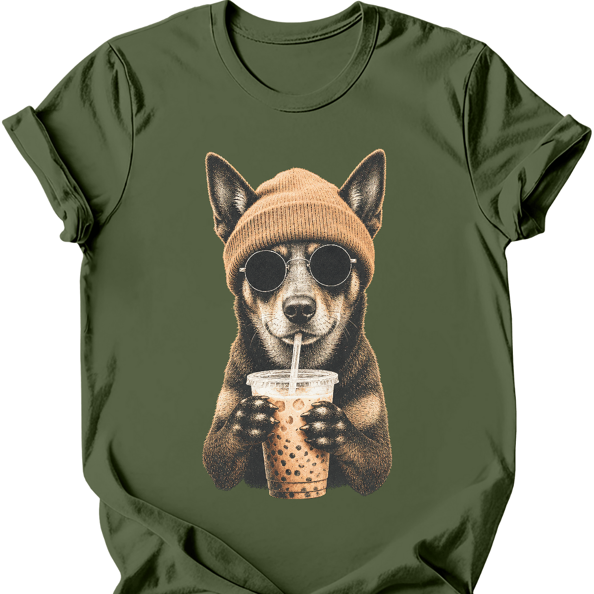 kelpie hipster dog tee military green