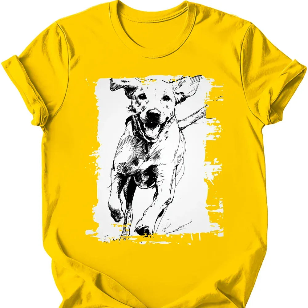 Labrador running dog tee daisy