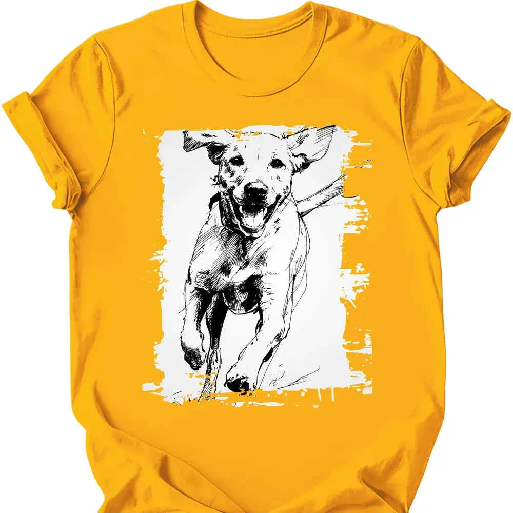 Labrador running dog tee gold