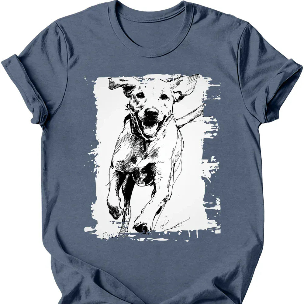 Labrador running dog tee heather indigo