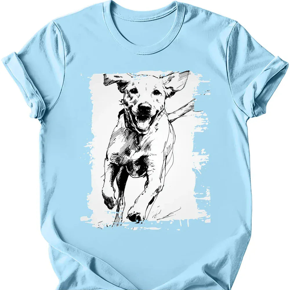 Labrador running dog tee light blue