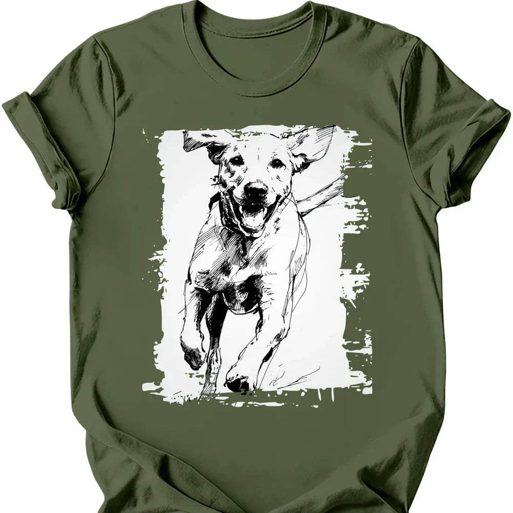 Labrador running dog tee military green