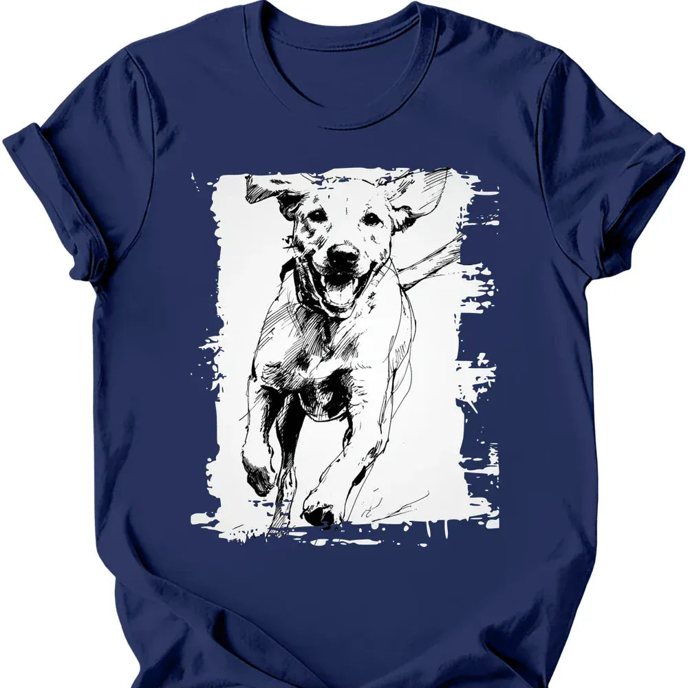 Labrador running dog tee navy
