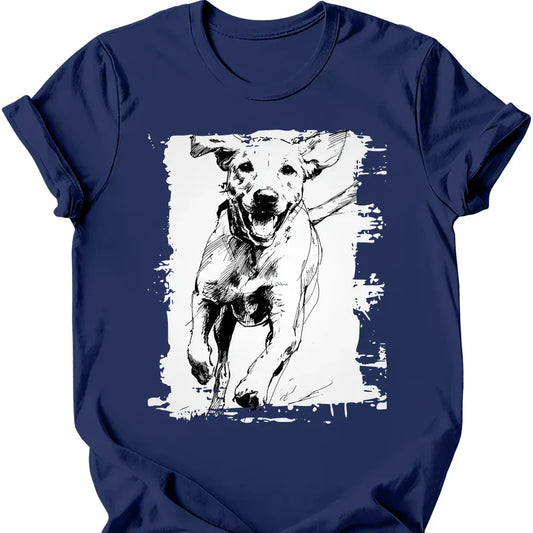 Labrador running dog tee navy