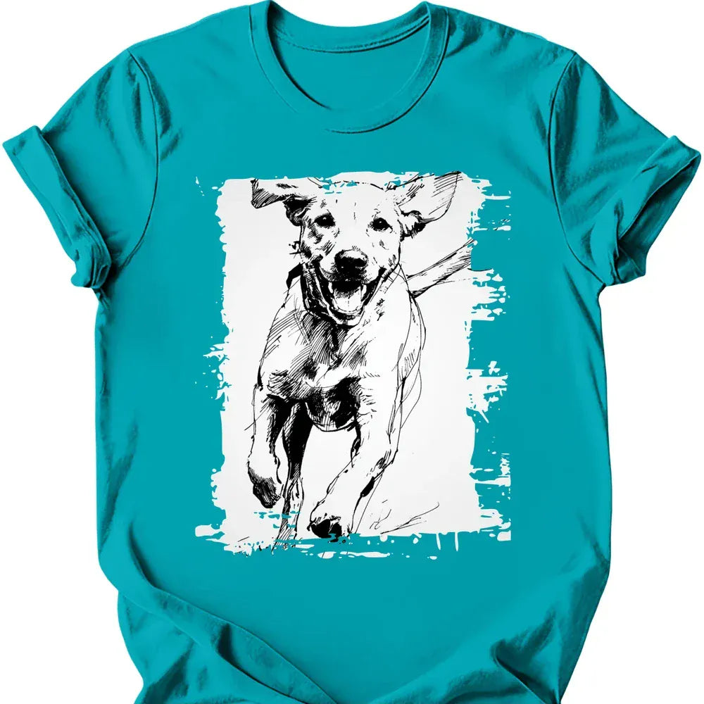 Labrador running dog tee tropical blue
