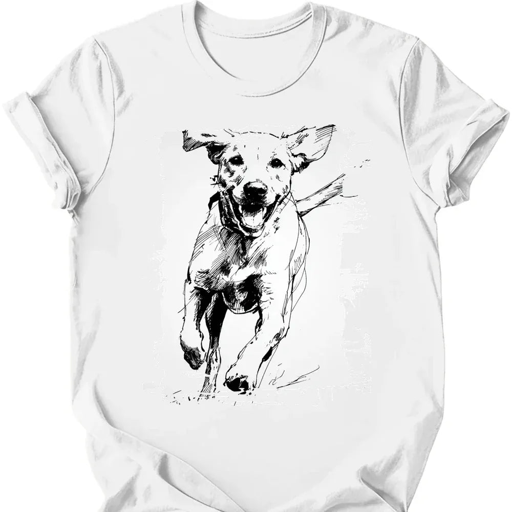 Labrador running dog tee white