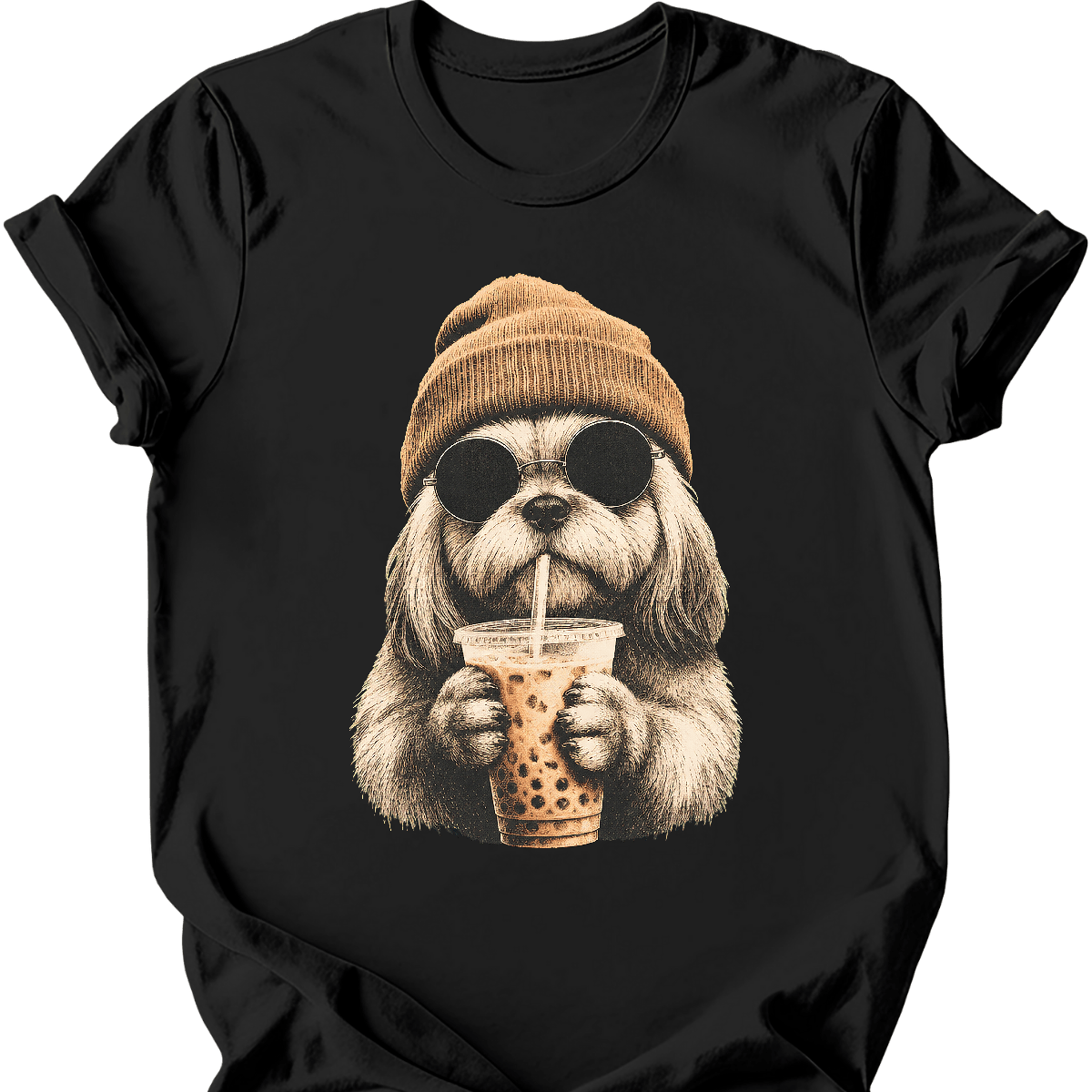 lhasa apso hipster dog tee black