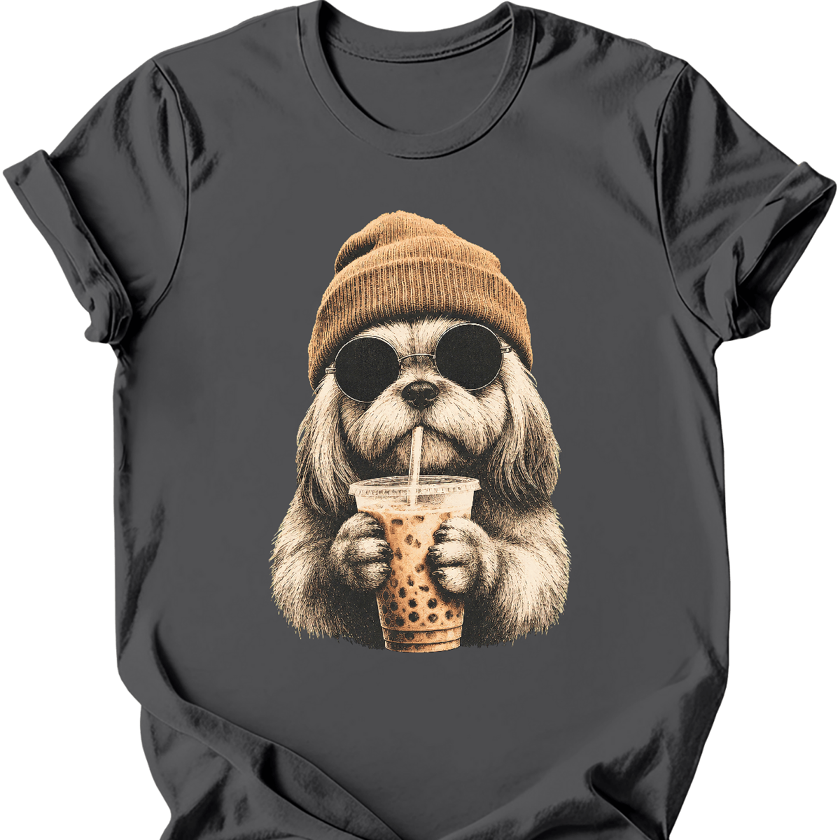 lhasa apso hipster dog tee charcoal