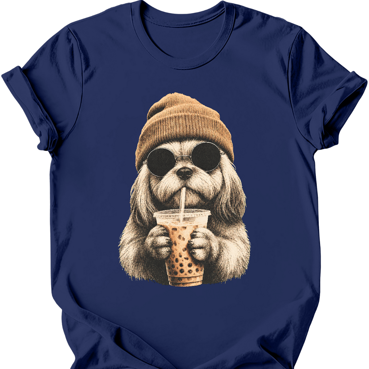 lhasa apso hipster dog tee navy