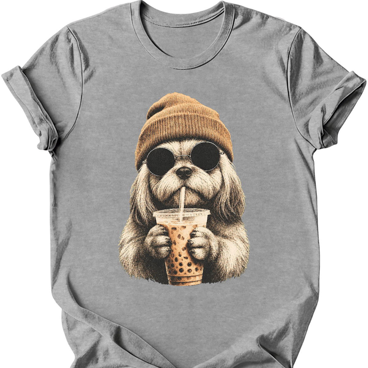 lhasa apso hipster dog tee sport grey