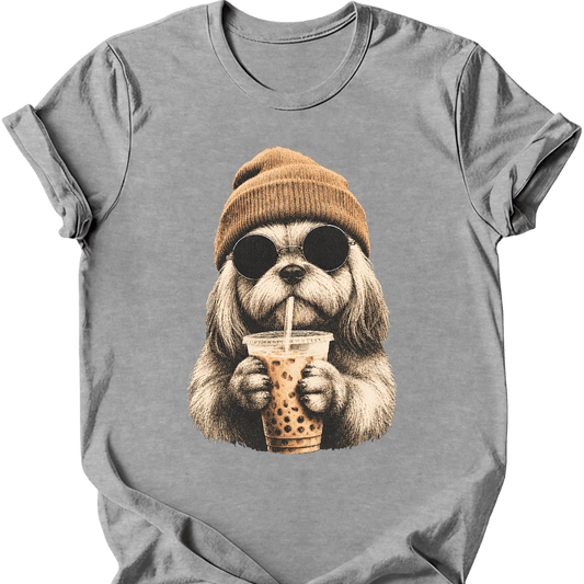 lhasa apso hipster dog tee sport grey