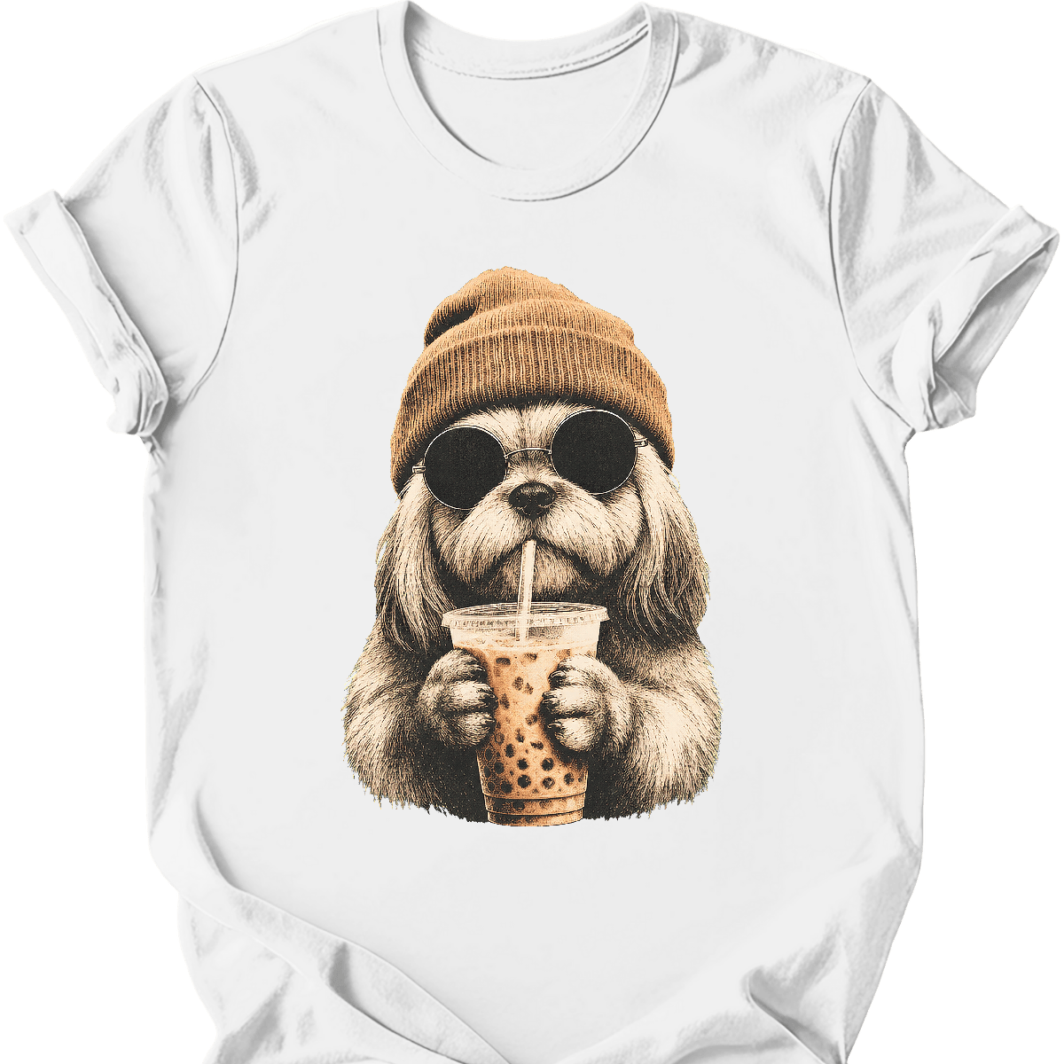 lhasa apso hipster dog tee white