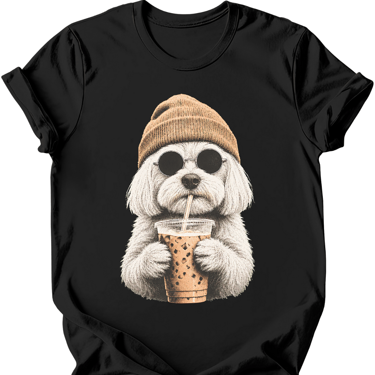 maltese hipster dog tee black