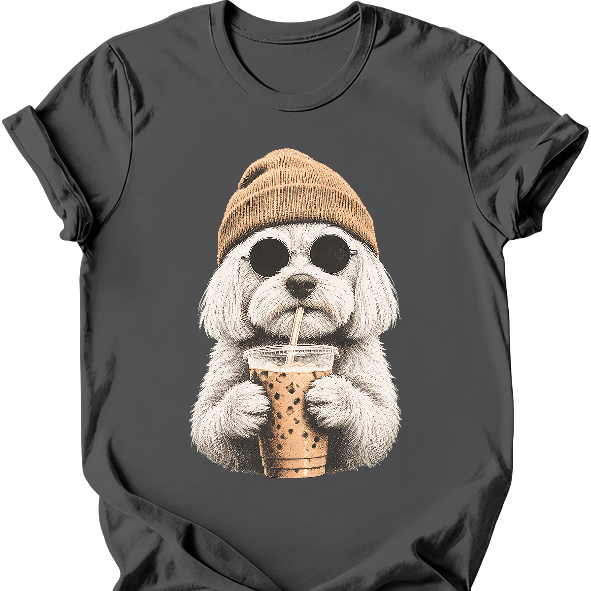 maltese hipster dog tee charcoal