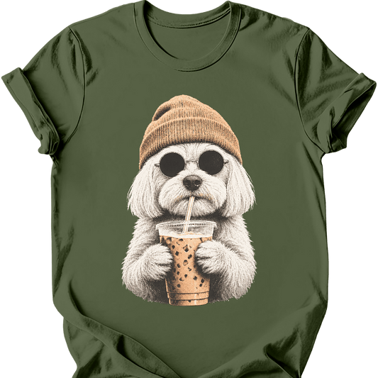 maltese hipster dog tee military green