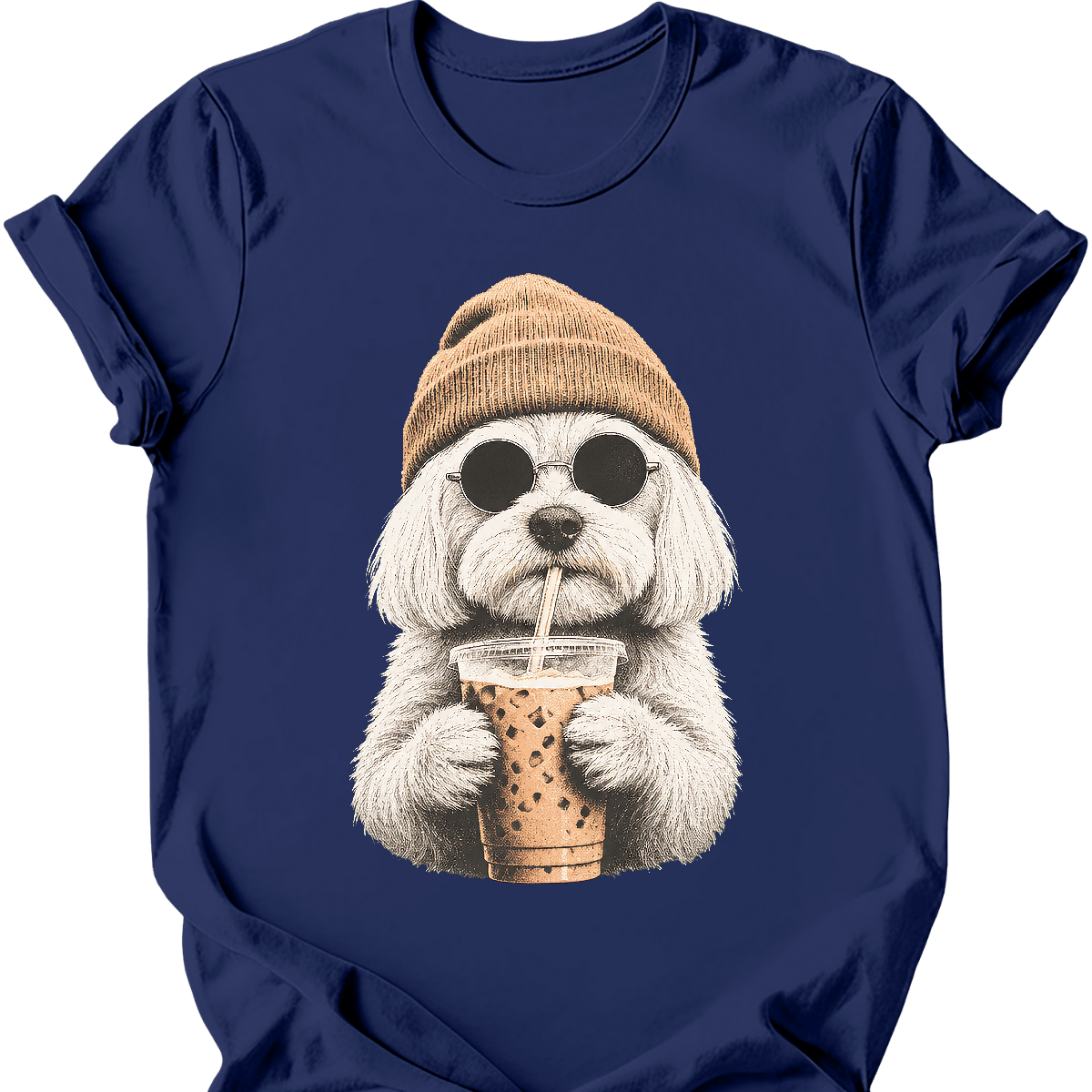 maltese hipster dog tee navy