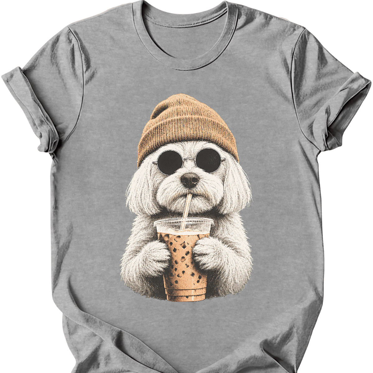 maltese hipster dog tee sport grey