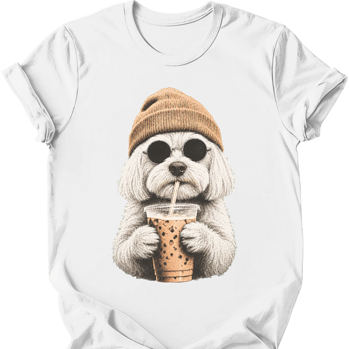 maltese hipster dog tee white