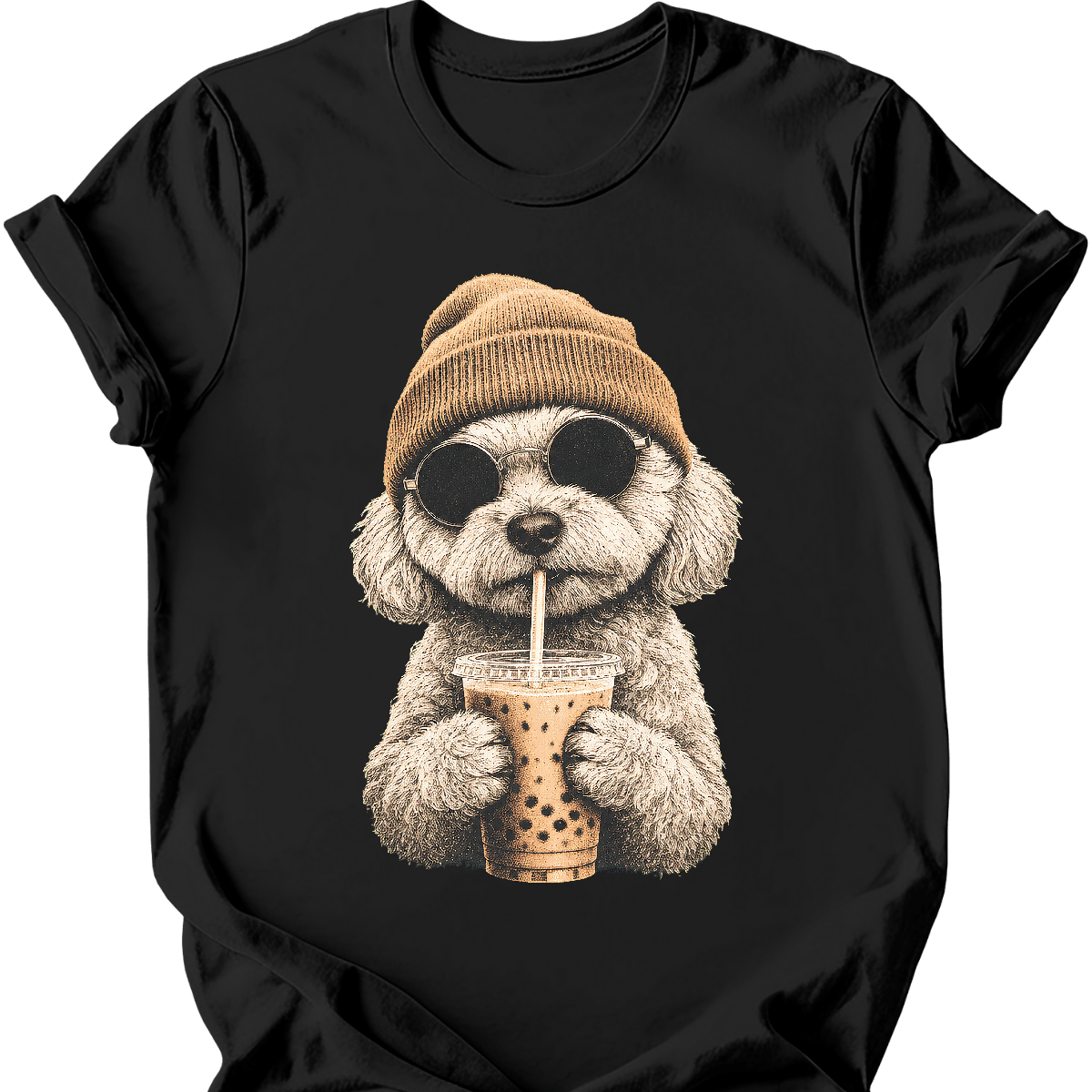 maltipoo hipster dog tee black