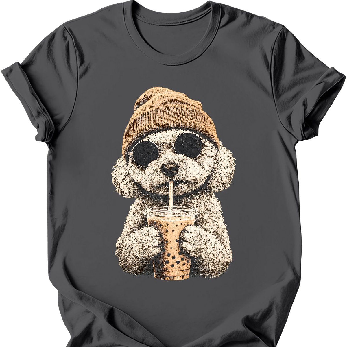 maltipoo hipster dog tee charcoal
