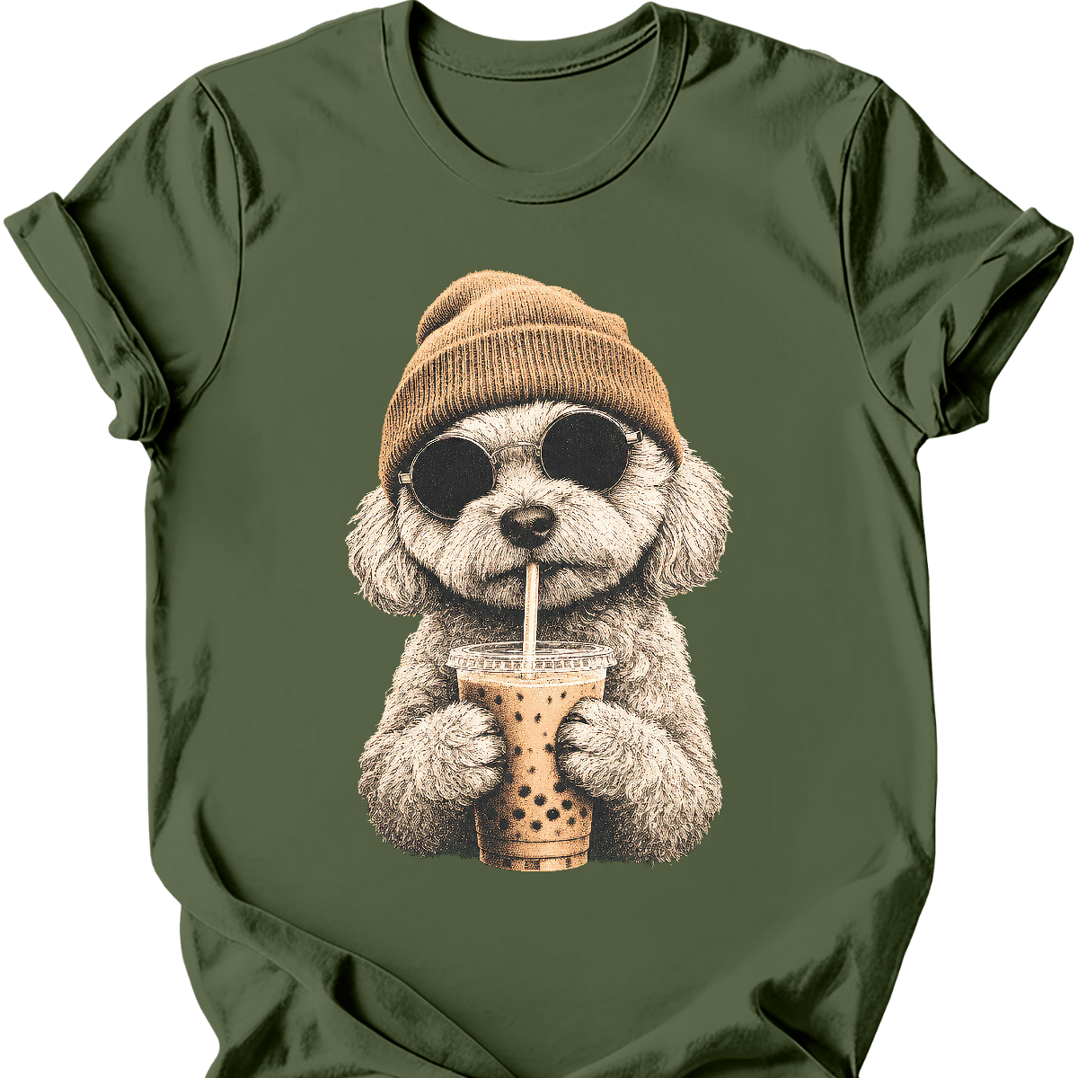 maltipoo hipster dog tee military green